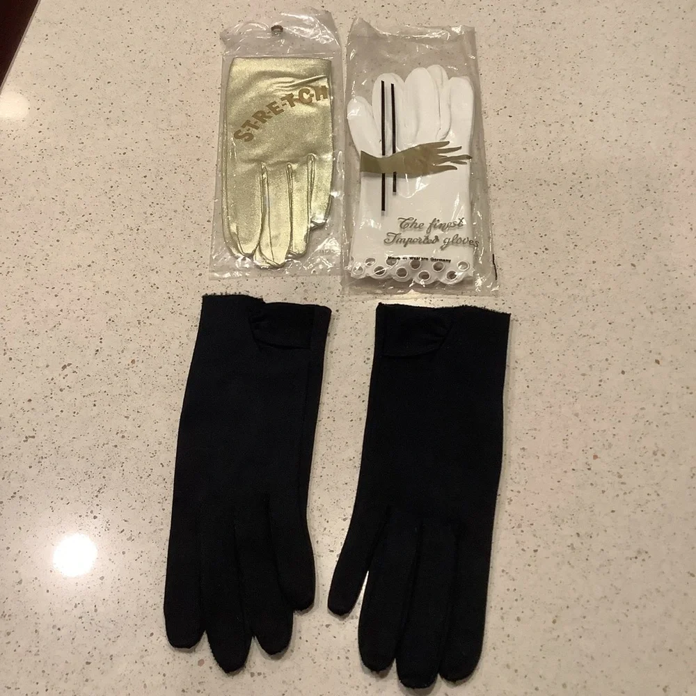 3 Pairs Vintage Gloves-Black, White & Gold